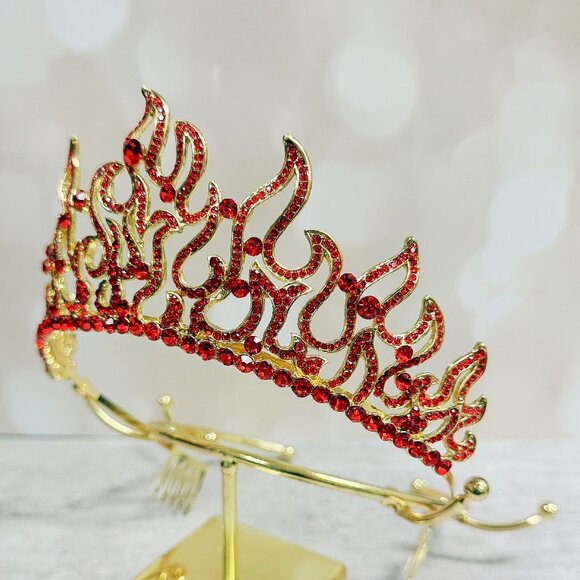 Flame of Fire Crown, Holy Fire Tiara, Red Crystal Crown, Fire Crown, Gold Tiara - Picture 3 of 8
